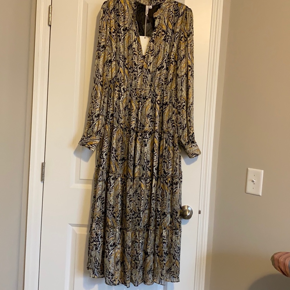 Elan Yellow and Black Patterned Midi Dress